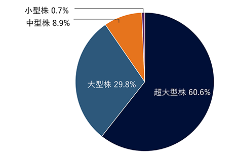 超大型株60.6%、大型株29.8%、中型株8.9%、小型株0.7%。