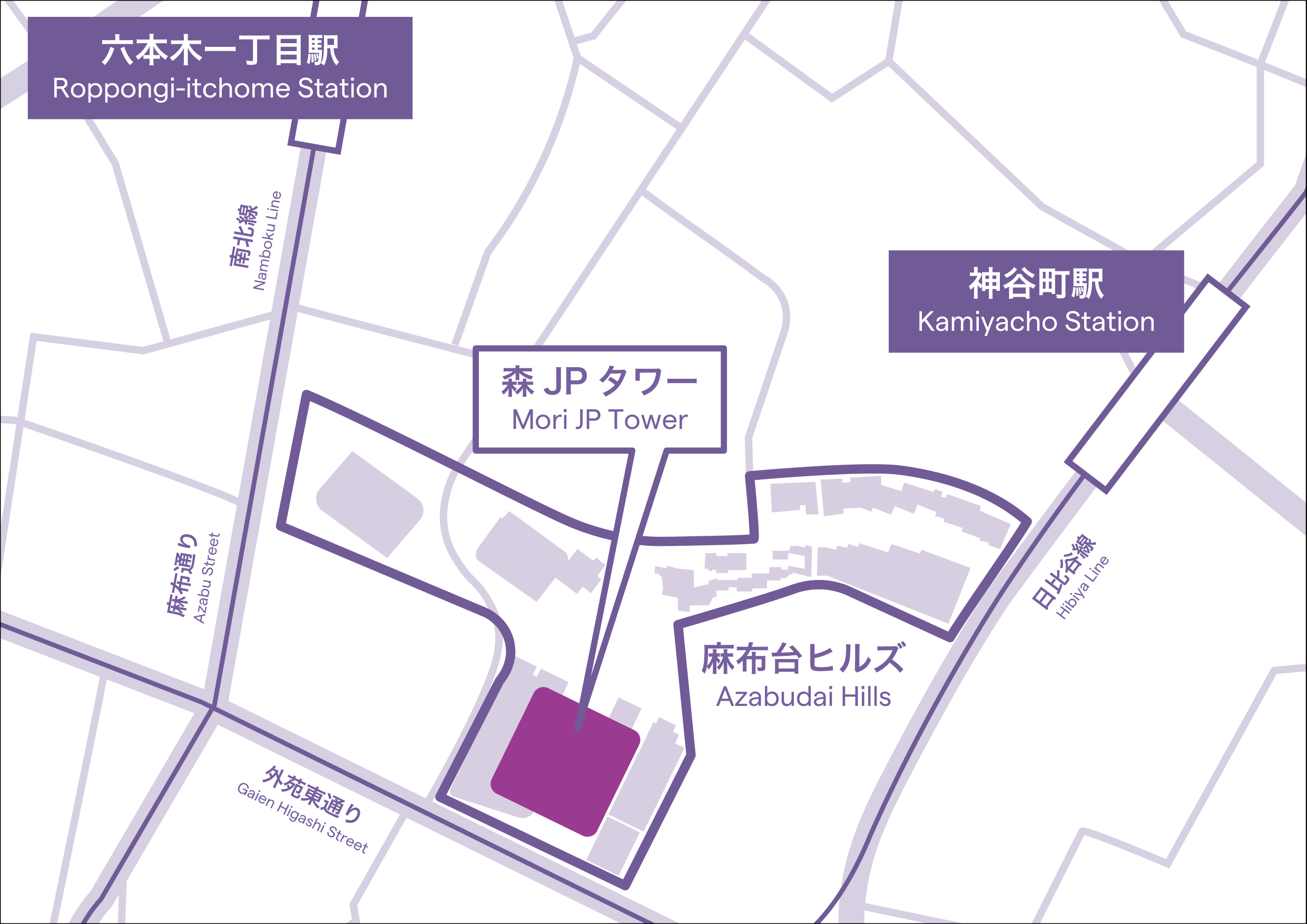 【地図】アモーヴァ・アセットマネジメント株式会社（Amova Asset Management Co., Ltd.）　東京都港区麻布台1丁目3番1号　 麻布台ヒルズ 森JPタワー