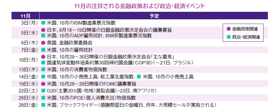 【図表】11月の注目される金融政策および政治・経済イベント
